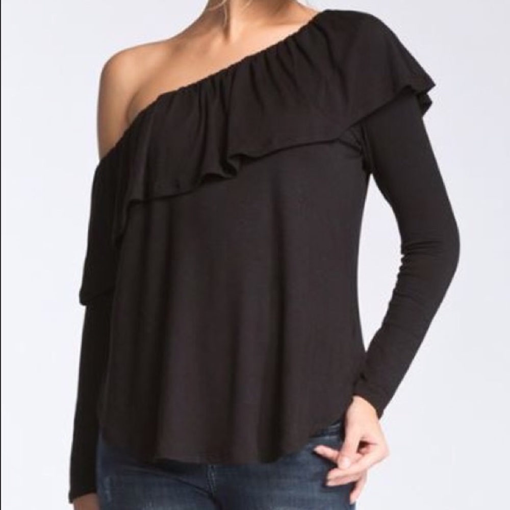 Off Shoulder Black Ruffle Top
